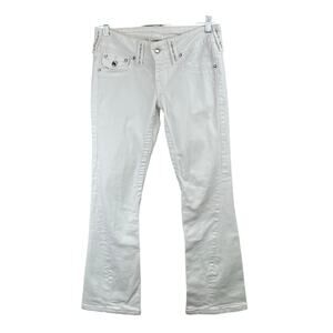 True Religion White Low Rise Rhinestone Retro Disco Joey Bootcut Jeans 28 USA